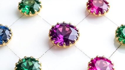 Colorful Gemstones in Gold Settings on White Background