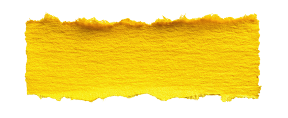 Torn, textured, yellow rectangular shape on transparent background