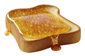 Golden Honey Drizzled on Toasted White Bread with Glistening Syrup Dripping Down Against a Transparent Background Detailed Food Photography Focus on Texture and Light