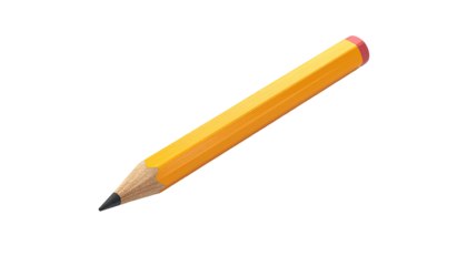 A yellow wooden writing instrument with a pink eraser and sharpened graphite tip