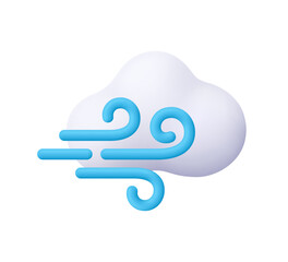 White cloud with blue wind swirl lines. Climate, weather, meteorology and forecast concept. 3d vector icon. Cartoon minimal style.