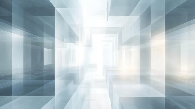 futuristic translucent cube tunnel with light shining through creating depth and ethereal glowing effect