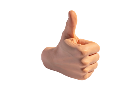 Human hand giving thumbs-up, isolated against black background, close-up