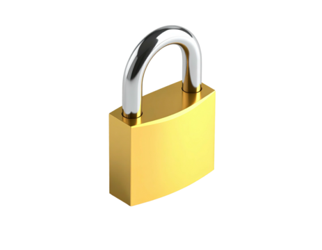 A golden padlock with a silver shackle, set against a black background