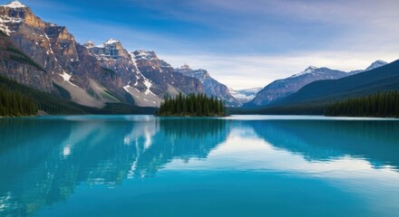 Fototapeta premium Serene lake, mountains, and island