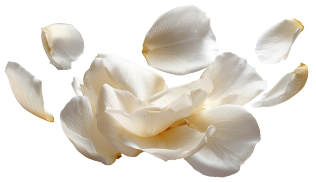 Delicate, light cream-colored flower petals, isolated against black background