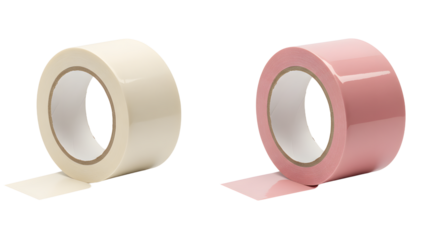 Beige and pink adhesive tape rolls isolated on white background, perfect for crafts and packaging projects