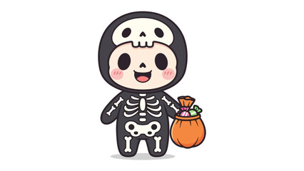 Cute Skeleton Costume: A delightful illustration captures the essence of Halloween with a charming character adorned in a whimsical skeleton costume.