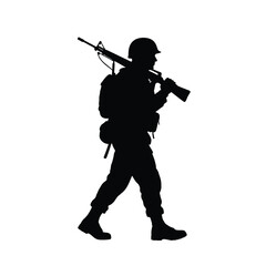 silhouette of a soldier walking with a rifle