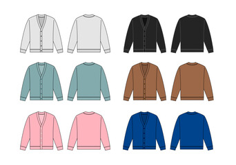 Vector template illustration set of  knitted cardigan