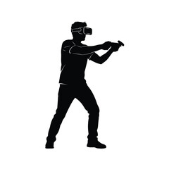 silhouette of a person using vr headset and controllers