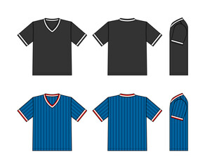 T-shirt template illustration set (multi-color ribbed sleeves)