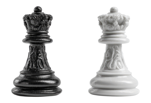 Elegant King Chess Pieces in Black and White with Intricate Detailing and Design