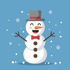 Cheerful Cartoon Snowman Wearing a Top Hat and Bow Tie.