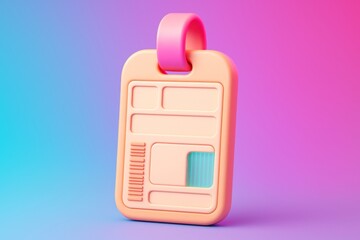 Colorful luggage tag mockup with blank ID card design on vibrant pink and blue background for branding or travel identity concept display. Ai generative