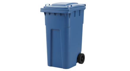 Blue wheeled garbage bin isolated on white background, perfect for waste management and recycling purposes
