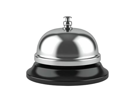 A polished chrome bell with black base and a reflective, isolated background