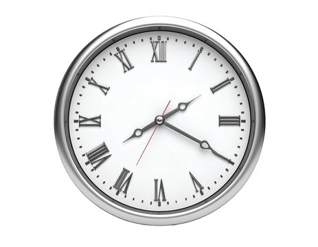 Silver-rimmed clock showing 1008 with Roman numerals, isolated on black