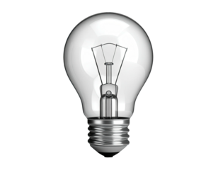 A close-up of a classic incandescent lightbulb, isolated on a black background