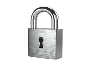 A close-up of a shiny silver padlock against a stark black background