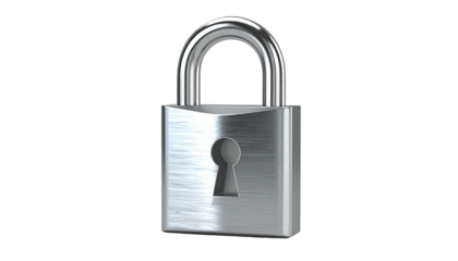Close-up of a shiny, metallic padlock with a keyhole on a black background