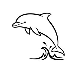 Obraz premium Dolphin jumping over waves in a minimalist black line art style 
