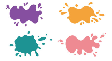 Four colorful paint splatters in abstract shapes.