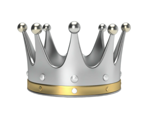 3D rendered silver crown with gold band, isolated against black background