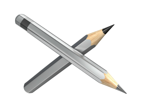 Two gray pencils cross over a black background, one sharpened, one eraser-capped