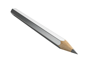 Isometric view of a graphite pencil, wooden core, shiny grey finish, black background