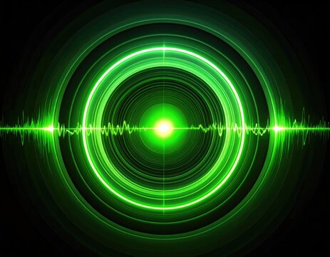Green concentric rings with sound wave in front