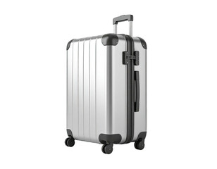 Modern, silver carry-on suitcase with a retractable handle and wheels