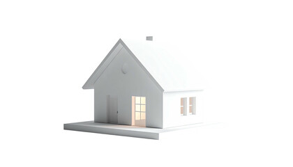 Fototapeta premium A simplistic, white house with an open door and glowing interior, isolated