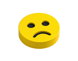 3D render of a yellow, cylindrical emoji showing a sad or unhappy expression