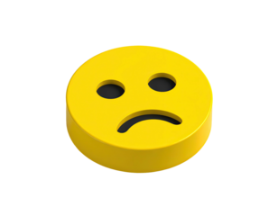 3D render of a yellow, cylindrical emoji showing a sad or unhappy expression