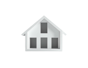 A white house illustration with windows and a gabled roof on a black background