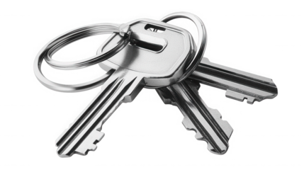 Three keys on a ring isolated on transparent background, representing security