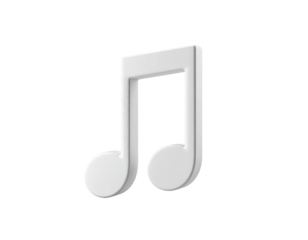 Rendered, isolated white musical note symbol on a transparent, black background