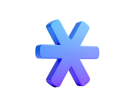 A floating, stylized asterisk, rendered with a vibrant blue to purple gradient