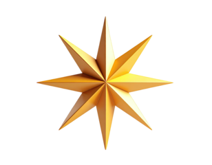 Rendered golden eight-pointed star, isolated on black background