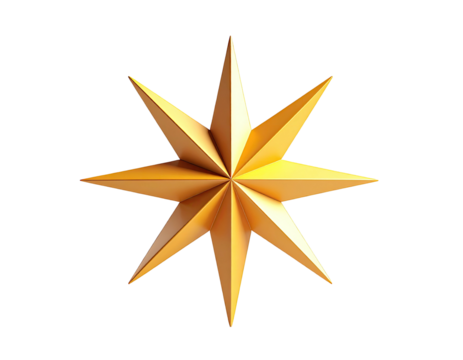 Rendered golden eight-pointed star, isolated on black background