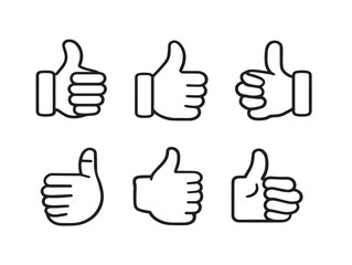 Thumbs up vector line art design with six stylish minimalist icons