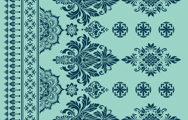 floral pattern vintage ethnic modern embroidery texture boho design vector illustration hand drawn pink flower motif branches leaves wallpaper seamless background border.