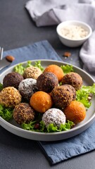 Colorful, assorted energy bites on a plate