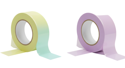 Two rolls of pastel-colored adhesive tape in yellow and lavender shades on white background, ideal for arts and crafts projects