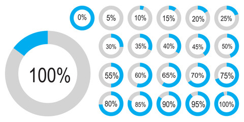 Infographic circle with percentage 0 to 100 loading progress interface in red color vector design. 5 10 15 20 25 30 35 40 45 50 55 60 65 70 75 80 85 90 95 percent loading circle collection.