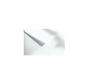 A closed, white envelope casts soft shadows against a solid black background