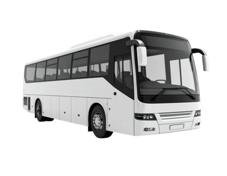 A white passenger bus with tinted windows and a sleek, modern design