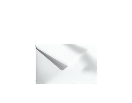 A closed, white envelope casts soft shadows against a solid black background - Powered by Adobe