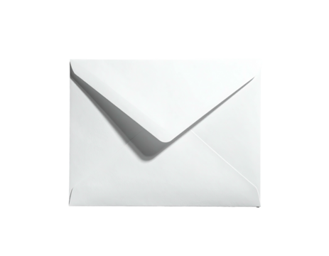 A close-up of a white envelope, sealed, on a solid black background, shadow present